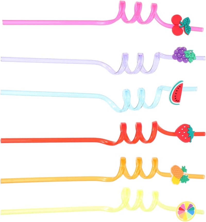 12Pcs Fruit Shaped Spiral Drinking Straws Summer Birthday Party Decorations - Image 1